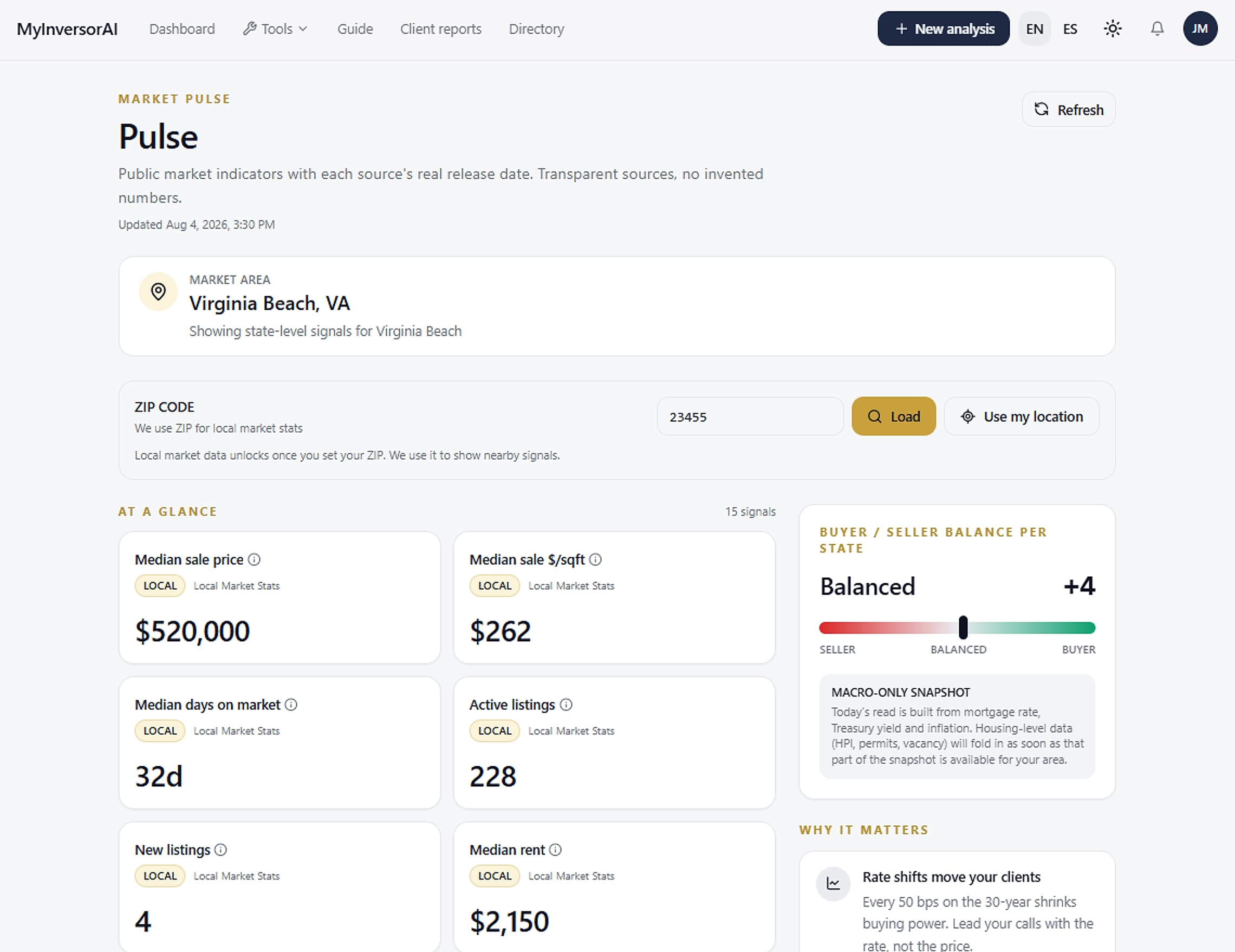 Pulse market context for a ZIP code